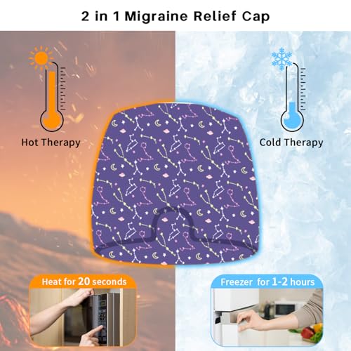 my novel things 2 Stück Migräne Maske und Augenmaske Kühlend, Migräne Kühlmaske, Migraine Relief Cap, Kopfschmerzen Kühlmaske, 360° Gel Surround Kühlpads zur Linderung von Migräne Kopfschmerzen, Druck
