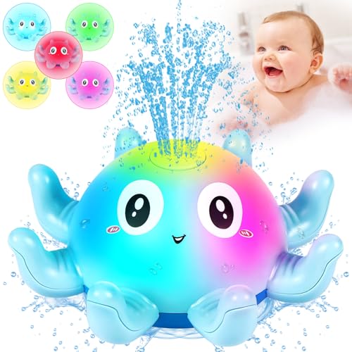 Jiosdo Badespielzeug, Oktopus Badewannenspielzeug Spray Wasserspielzeug mit Licht, Badespielzeug Baby ab 1 2 3 Jahr, Badewann Spielzeug Kinder Geschenk für Jungen und Mädchen (Blau)