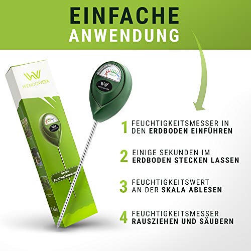 Wendowerk® Boden Feuchtigkeitsmesser für Pflanzen - [Grün/Schwarz] - Ohne Batterien - Verbessertes Feuchtigkeitsmessgerät Pflanzen [2025] – Premium Bodentester
