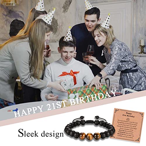 TEVOP 21st Birthday Gifts for Men, Tiger Eye Stone Bracelet 21st Birthday Gifts for Him Son Brother Grandson Friend, Perfect 21 Year Old Gift