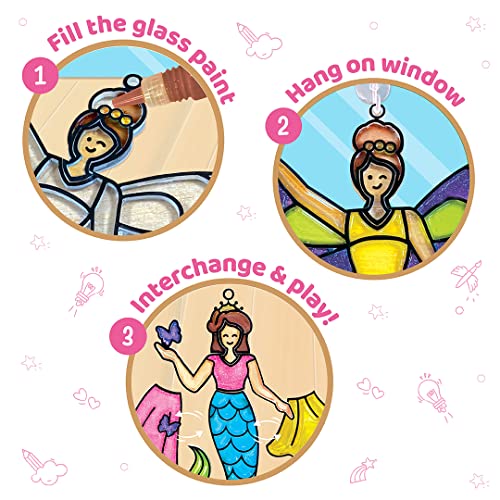 Imagimake Window Art Princess | Unicorn & Mermaid Suncatcher Kit | 16-Piece Glass Painting Set | Craft Kits for Kids 5-12 | Girls Birthday Presents | Birthday Gift for 5 Year Old Girls