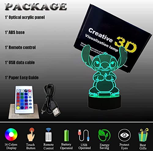 ZTZK Stitch Lampe, 3D LED Nachtlicht intelligente Fernbedienung Tischlampe 16 Farben für Weihnachten Stitch Geschenk Kinderzimmer Dekoration
