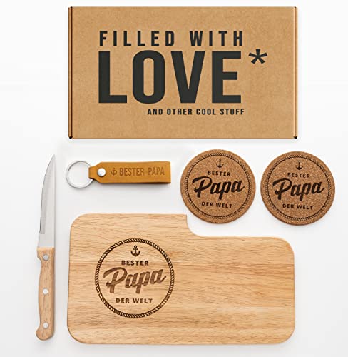 kupi Vatertagsgeschenk für Papa | Geschenk Vatertag Brettchen | Vatertagsgeschenke Bester Papa Geschenke | Frühstücksbrettchen + Schlüsselanhänger mit Untersetzer