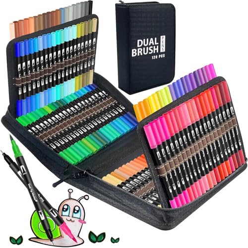 Halobios Dual Brush Pen Set, Filzstifte 120 Farben Pinselstifte Marker Aquarell Stifte Für Kinder und Erwachsene, Ausgestattet mit Schwarzer Tragetasche Lagerbasis