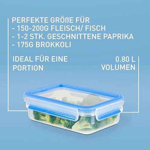 Emsa Clip&Close Frischhaltedose Mealprep-Set N10307|5-teiliges Set|Vorratsdosen| 0,8 Liter|100% dicht + hygienisch|Frische Dichtung|Spülmaschinen-, Mikrowellen-, und Gefriergeeignet, Transparent/Blau