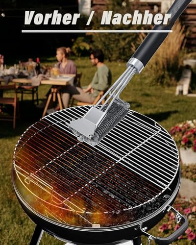 Grillbürste, Grill Reinigungsbürste Edelstahl Schaber, dichte Edelstahlborsten, Extra Langer PP Griff, für Gasgrill, Holzkohlegrill, Kugelgrill, Elektrogril, Grillrost