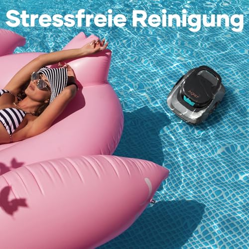 AIPER Poolroboter, Kabelloser Poolsauger Akku, 90 Minuten Reinigungszeit, Automatische Reinigung mit Selbsteinparkfunktion, Kompakter und Leichter Poolreiniger Ideal für Pools mit Flachem Boden