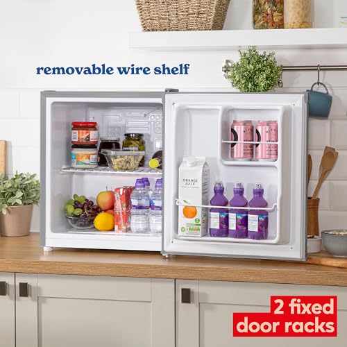 Russell Hobbs Table Top Larder Mini Fridge 40L Capacity, Quiet Running 39DB, Reversible Door, 0 to 8 Degrees Manual Temperature Control, Stainless Steel Effect RHTTLF2E1SS