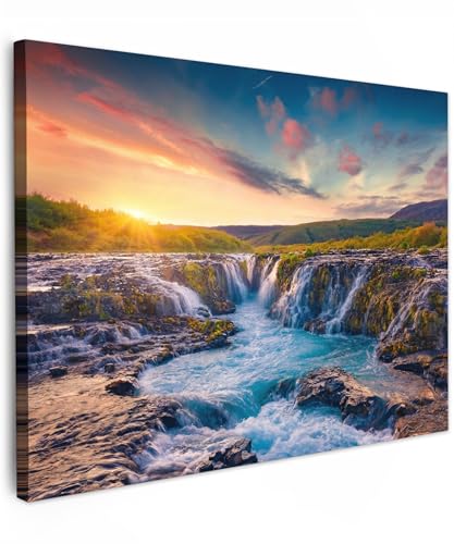 MuchoWow© Leinwände 70x50 cm Wall Decoration Bilder Schlafzimmer Deko Pictures Canvas Painting Wanddekoration Wohnzimmer Bild Natur - Wasserfall - Pflanzen - Moos - Landschaft - Felsen
