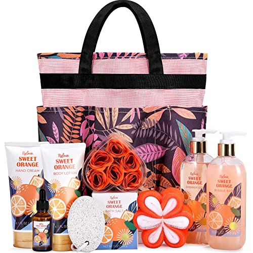 Frauen Geschenkset, Muttertagsgeschenk, Orange Spa-Set, 10-teiliges Geburtstagsgeschenkset, mit Duschgel, Körperlotion und Schaumbad, Schönheitsgeschenkset, Geschenk für Frauen