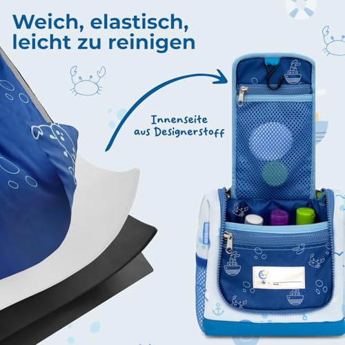 REISERACKER Kulturbeutel Kinder inkl. Medi Tasche als Kulturbeutel zum Aufhängen - Kulturtasche Kinder zum Aufhängen - Kulturtasche für Jungen und Mädchen