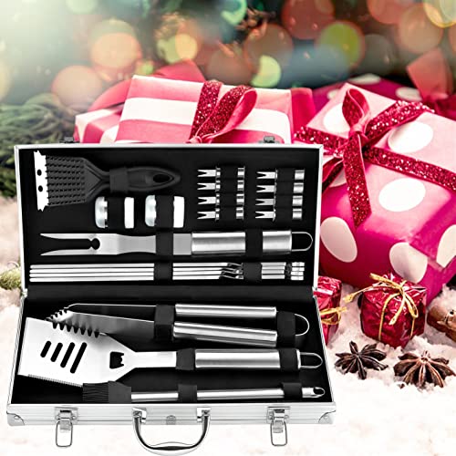 ROMANTICIST 20PCS Edelstahl Grillset für Geschenk - Edelstahl Grillzubehör Set im Aluminium - Professionelle Grillbesteck Koffer für Männer Frauen