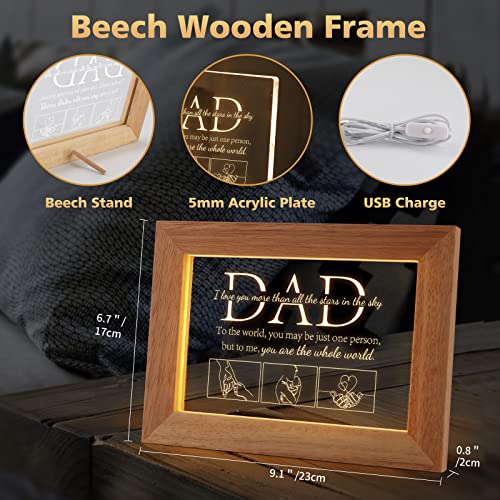 PRSTENLY Dad Birthday Gifts from Daughter Son, Dad Father's Day Christmas Gifts for Men Night Light Frame with Grateful Sayings Gifts for Daddy Dad Gifts for Birthday Fathers Day Presents