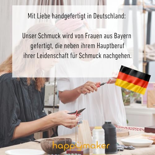happymaker - Rosenquarz Armband Damen, handgemacht in Deutschland, Edelstein Armband rosa mit vergoldeten Perlen, Geschenkverpackung als Kraftgeber Geschenk für Frauen und Mädchen