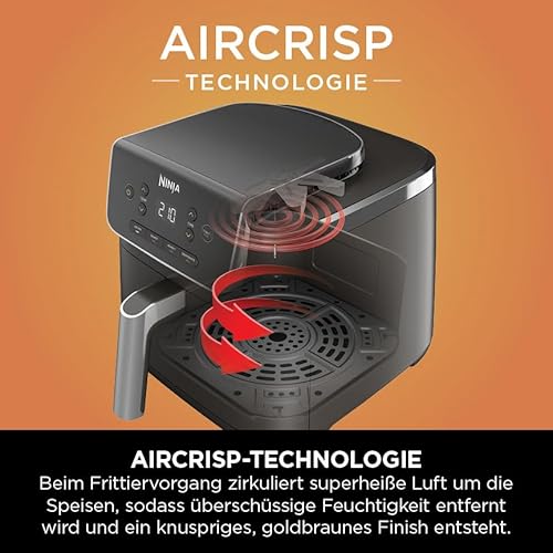 Ninja PRO Air Fryer Heißluftfritteuse, 4,7L Airfryer, Einzelkorb-Heißluftfritteuse, 4-in-1, für 1-2 Portionen, Digital, Kochen aus dem Gefrorenen, Antihaft-Schublade & Crisper Korb, Schwarz AF140EU
