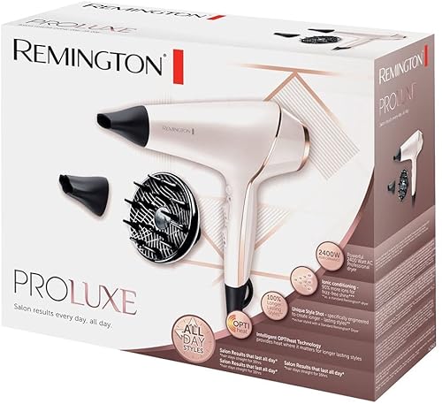 Remington Haartrockner Profi Ionen PROluxe (2400W, 150km/h, 3 Stylingaufsätze, OPTIheat-Technologie für lang anhaltende Styling-Ergebnisse, Ionenpflege - Anti Frizz, langlebiger AC-Motor) AC9140