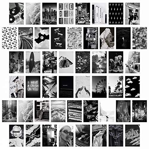 50 Schwarzweiße ästhetische Bilder für Wandcollage, schickes Collagen Druckset, Raumdekoration für Mädchen, Vintage Wandkunstdrucke für Zimmer, Schlafsaal Foto Display, VSCO Wall Poster für Bar