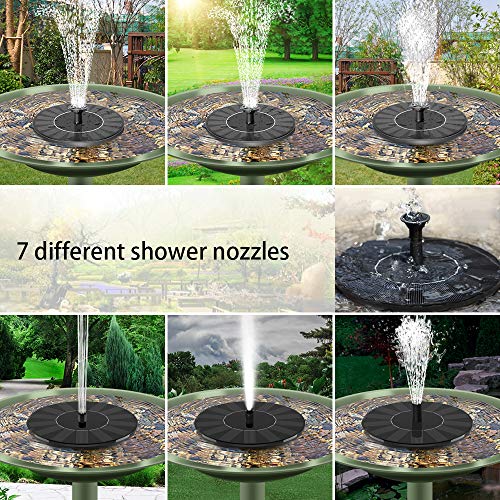 Solar Springbrunnen, Teichpumpe mit 1.4W Solar Panel Solarbrunnen, Schwimmender Fontäne Pumpe mit 6 Fontänenstile für Garten, Vogel-Bad,Teich,Fisch-Behälter