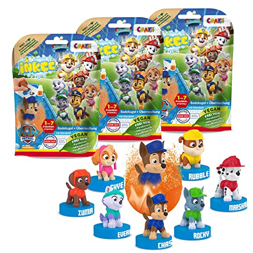 INKEE - Surprise Paw Patrol Badebomben Kinder mit Überraschung Überraschungs-Badekugel mit Stempel 3er-Multipack - Badezusatz Kinder