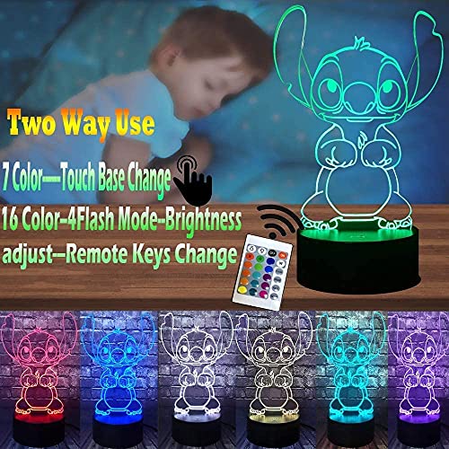 ZTZK Stitch Lampe, 3D LED Nachtlicht intelligente Fernbedienung Tischlampe 16 Farben für Weihnachten Stitch Geschenk Kinderzimmer Dekoration