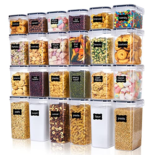 Vtopmart Vorratsdosen mit Deckel Luftdicht, Set mit 24 Vorratsbehälter, BPA-frei, Küchen Aufbewahrungsboxen für Mehl, Zucker, Körner, Mit Schreibstift und Etikett