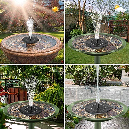 Solar Springbrunnen, Teichpumpe mit 1.4W Solar Panel Solarbrunnen, Schwimmender Fontäne Pumpe mit 6 Fontänenstile für Garten, Vogel-Bad,Teich,Fisch-Behälter