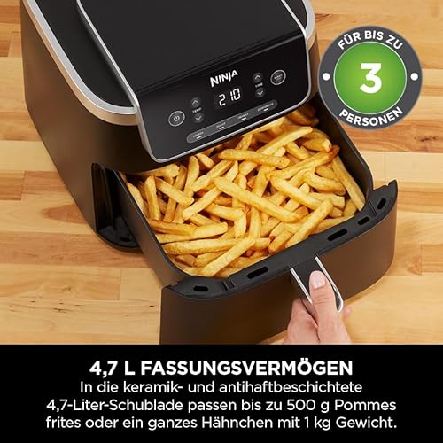 Ninja PRO Air Fryer Heißluftfritteuse, 4,7L Airfryer, Einzelkorb-Heißluftfritteuse, 4-in-1, für 1-2 Portionen, Digital, Kochen aus dem Gefrorenen, Antihaft-Schublade & Crisper Korb, Schwarz AF140EU