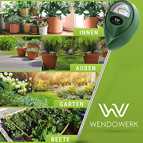 Wendowerk® Boden Feuchtigkeitsmesser für Pflanzen - [Grün/Schwarz] - Ohne Batterien - Verbessertes Feuchtigkeitsmessgerät Pflanzen [2025] – Premium Bodentester