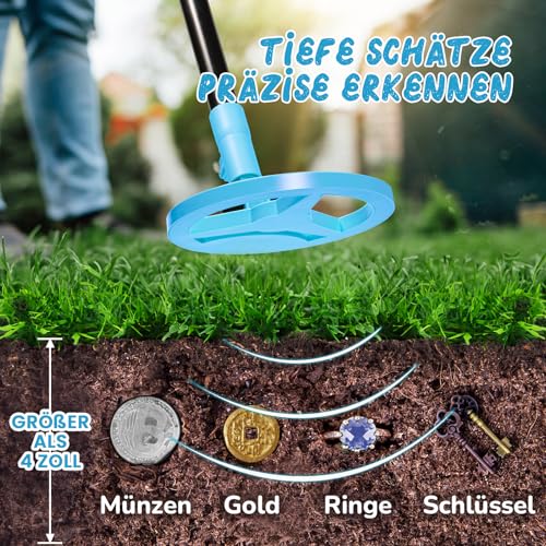 Metalldetektor Kinder, Smofrees Über USB Wiederaufladbarer Kleiner Kinder Metalldetektor, Verstellbarer 60-86cm Tragbarer Metalldetektor mit lustigem LCD-Display für die Erkundung im Freien, Blau