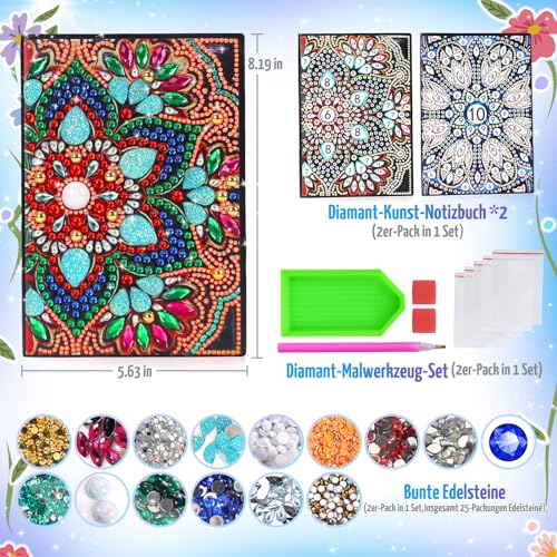 Basteln Mädchen 7 8 9 10 Jahre, Geschenke Mädchen 6-12 Jahre Diamant Painting A5 Notizbuch Bastelset Kinder Spielzeug ab 5-7-9-11 Jahre Geburtstagsgeschenk für Mädchen Tagebuch Mandalas Geschenkideen