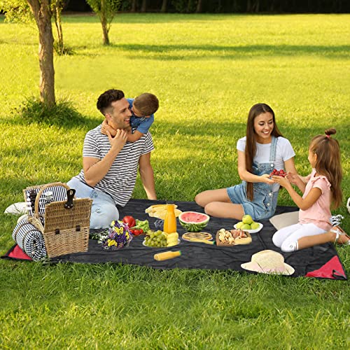 Siegvoll Picknickdecke mit praktischem Karabiner Ultraleicht ultradünne tragbare Stranddecke, Outdoor Decke für Strand, Picknick, Camping und Wandern 140 x 200 cm (Schwarz)