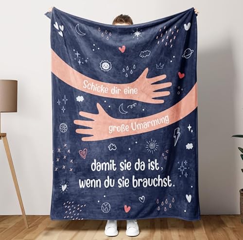 Craftique Gute Besserung Geschenke für Frauen Männer, Große Umarmung Kuscheldecke, Aufmunterung Geschenke, Trost Geschenke, Mutmacher Geschenk für Freundin, Trauergeschenk 153x127cm (Dunkelblau)