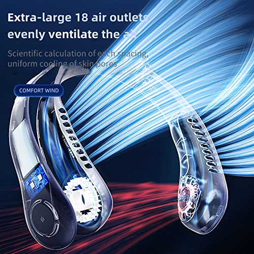 Deyaah Portable Neck Fan, 3000mAh Neck Fan 360° Bladeless Cooling Personal Neck Fan Rechargeable Hand-free Neck Fan with 5 Speeds for Travel, Outdoor, Home, Office, School, Camping (Blue)