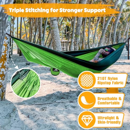 NATUREFUN Ultraleichte Reise Camping Hängematte | 300kg Tragkraft (275 x 140 cm) Atmungsaktiv, Schnelltrocknendes Fallschirm Nylon | 2 x Premium Karabiner,2 x Schlingen| Drinnen Draußen Garten