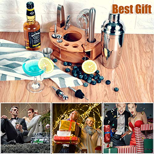 Cocktail Shaker Set,Esmula 750ML 12 Teiliges Edelstahl Barkeeper Kit Geschenk für Männer, Frauen, Freunde, Home Stylish Bar Tool Set mit Cocktail Rezeptheft (Silber)
