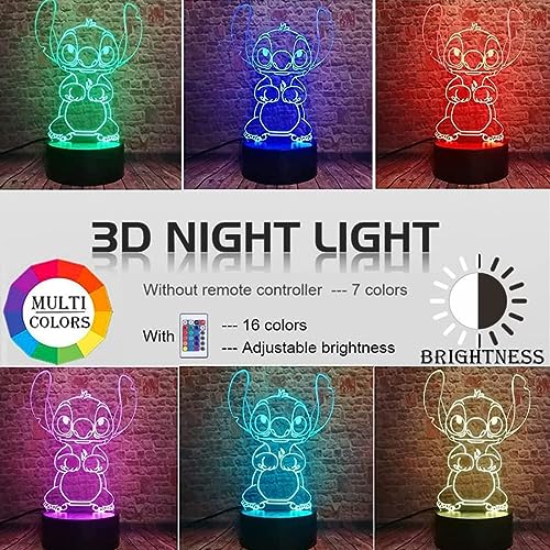 ZTZK Stitch Lampe, 3D LED Nachtlicht intelligente Fernbedienung Tischlampe 16 Farben für Weihnachten Stitch Geschenk Kinderzimmer Dekoration