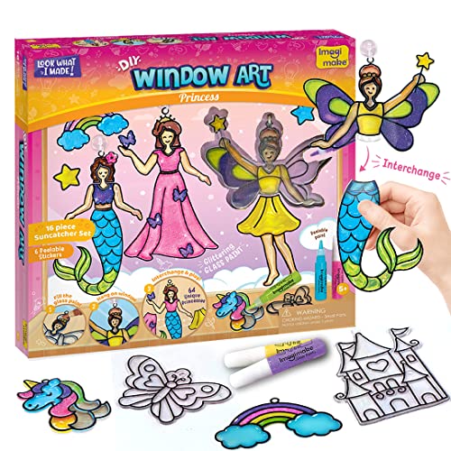 Imagimake Window Art Princess | Unicorn & Mermaid Suncatcher Kit | 16-Piece Glass Painting Set | Craft Kits for Kids 5-12 | Girls Birthday Presents | Birthday Gift for 5 Year Old Girls