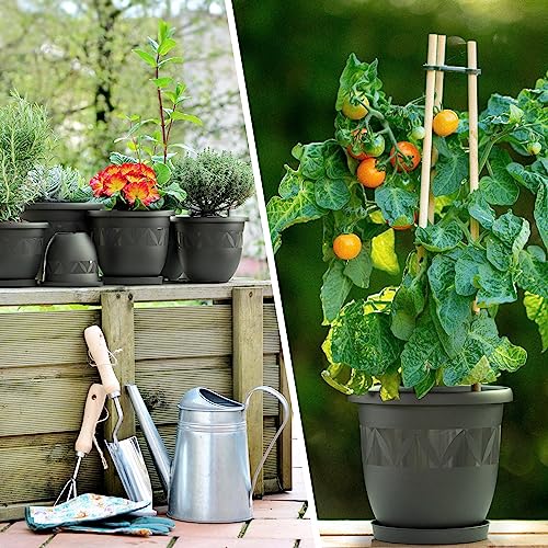 Plastard Blumentopf Durchmesser 40 cm mit Untersetzer Farbe Anthrazit runder Pflanzkübel Blumenkübel Gartentopf aus Kunststoff witterungsbeständiger für Innen und Außen