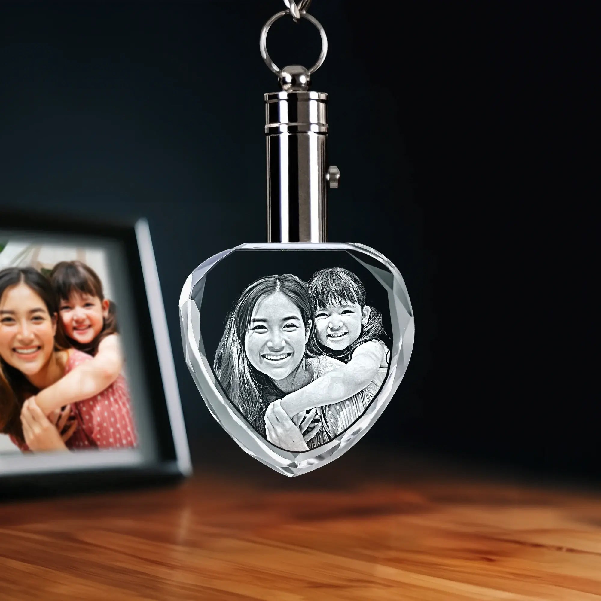 2D Crystal Photo Keychain - Heart - Large - Image 1